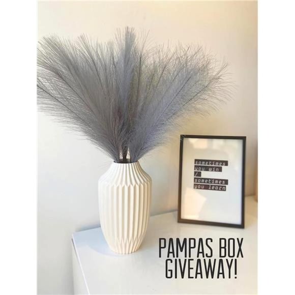 Faux Pampas Grass,7 PCS 24 inch Gray Pampas Grass Decor, 7 Branches |Fluffy Stem - Picture 3 of 6